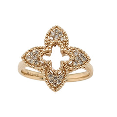 14K Yellow Gold Diamond Pave Flower Ring