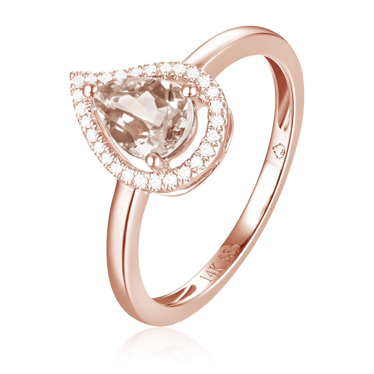 14K Rose Gold Larme Morganite and Diamond Pear Shape Ring