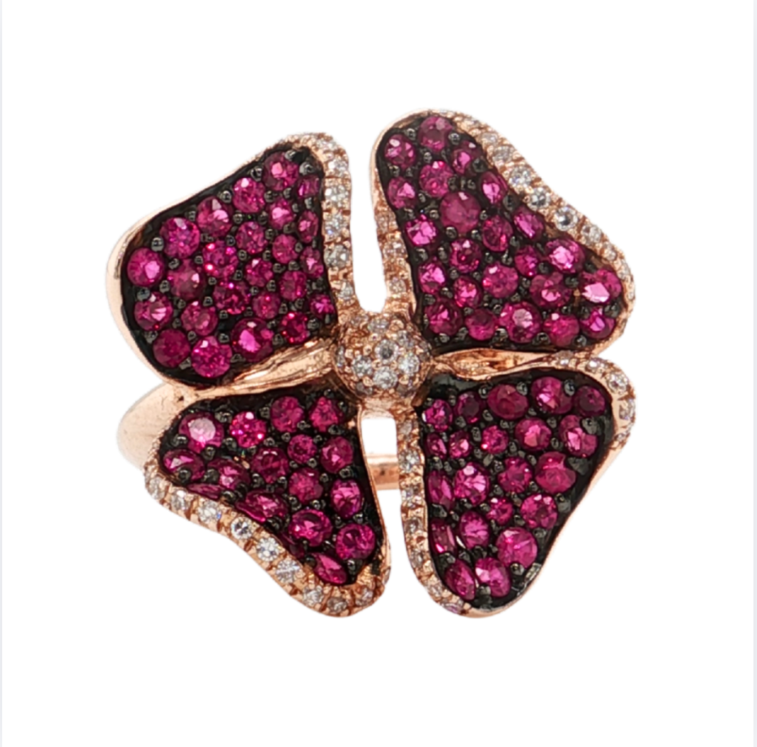 14kt Rose Gold 1.48ctw Ruby .23ctw Diamond Flower Ring
