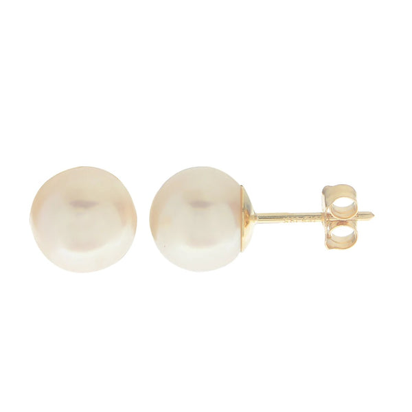 14K Yellow Gold 8MM Akoya Pearl Stud Earrings