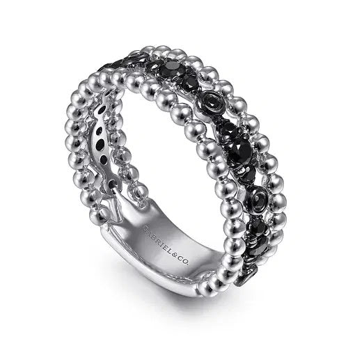 Sterling Silver Black Spinel Bujukan Easy Stackable Ladies Ring