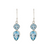 Sterling Silver Pear Shape & Cushion Blue Topaz Dangle Earrings