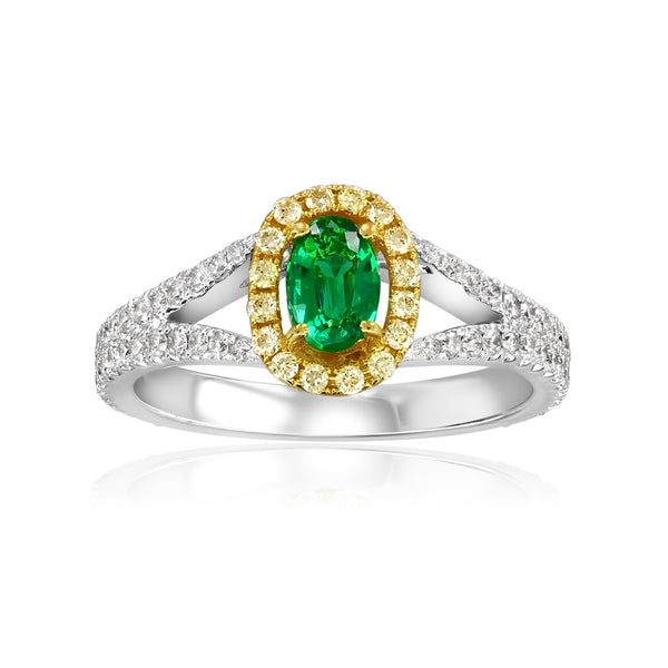 18K Two Tone Emerald Diamond Ring