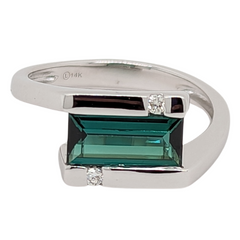 14K White Gold 1.20CT Green Tourmaline East-West Ring