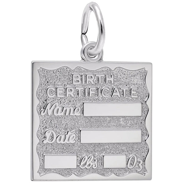 Sterling Silver Birth Certificate Charm.