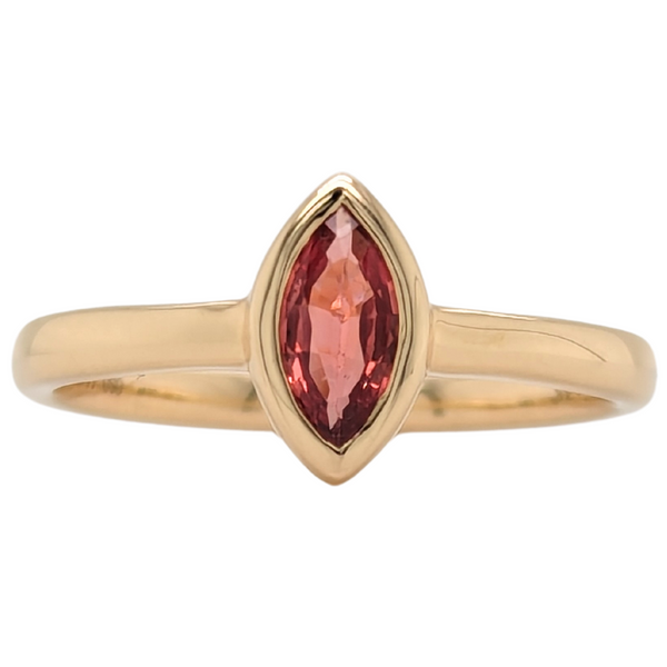 14K Yellow Gold Marquise Red-Orange Sapphire Ring