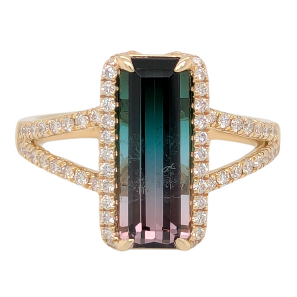14K Watermelon Tourmaline Split Shank Diamond Ring