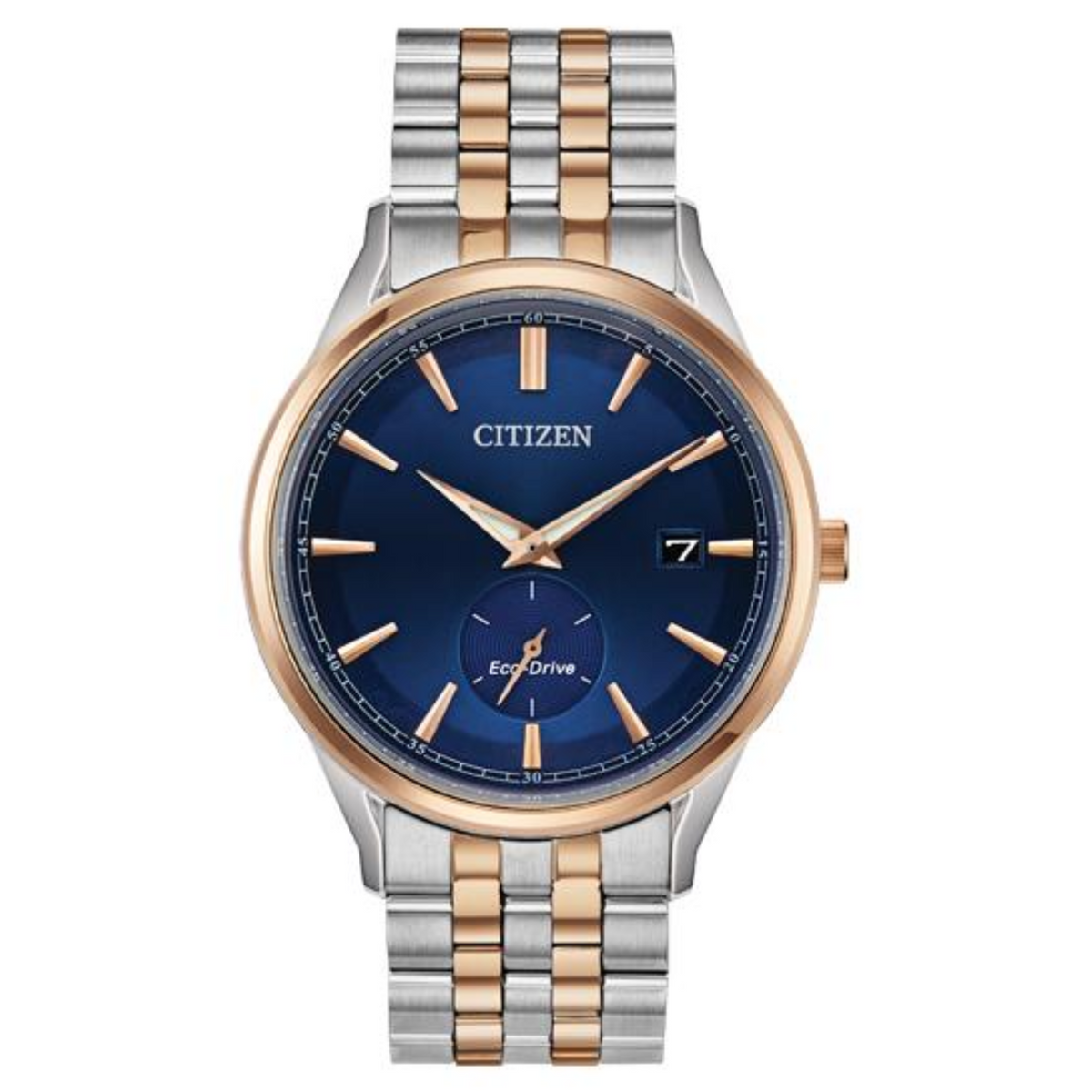 Citizen Eco Drive Two Tone Watch with Rose Accents & Blue Dial BV1113-53L