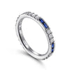 14K White Gold Blue Sapphire Baguette with Diamond Accents