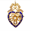 Estate 14kt Yellow Gold Vinatge Pearl Enamel Heart Pin and Pendant