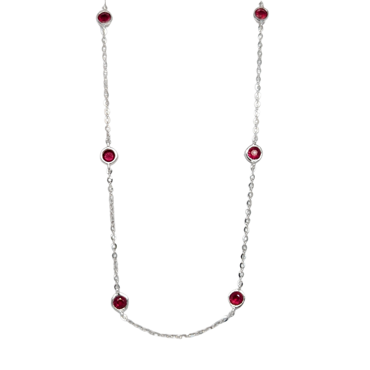14K Whte Gold Ruby Station Necklace 18"