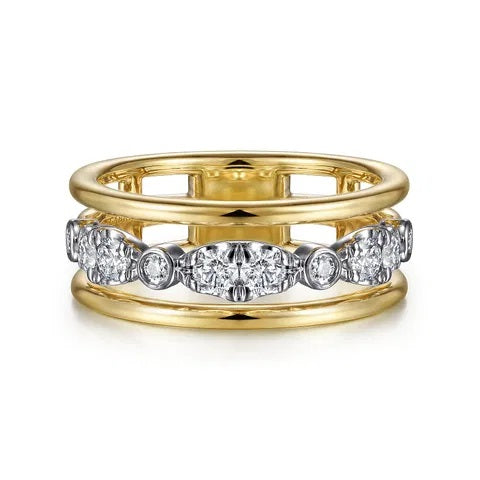 14kt Two Toned .51ctw G-H SI Three Row Open Ring SZ 6.5