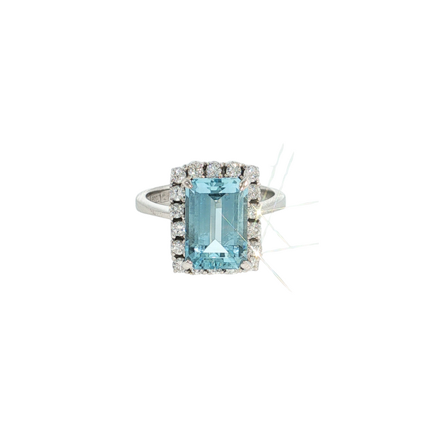 Estate Platinum 3.12ct EC Aquamarine .45ctw Diamond Halo Ring