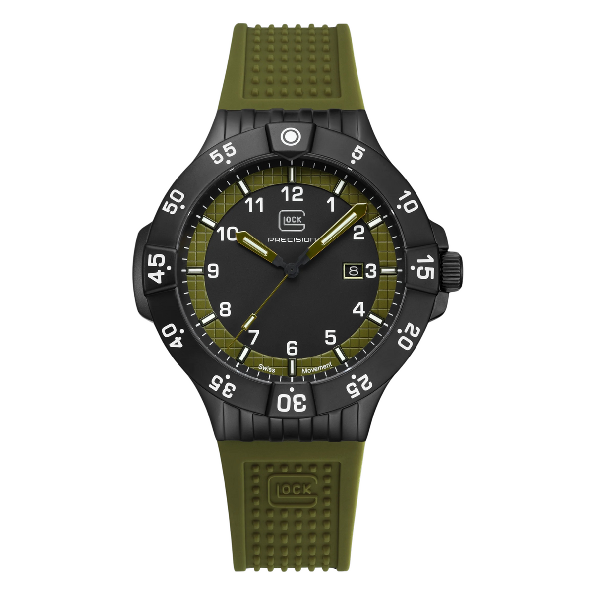 GLOCK GW-15-4-22 Black Case Green Strap Watch