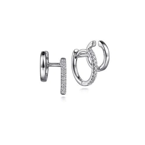 14K White Gold Double Huggie Diamond Earrings.