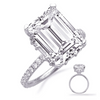 14K White Gold Hidden Halo Emerald Cut Semi-Mount Enagegment Ring