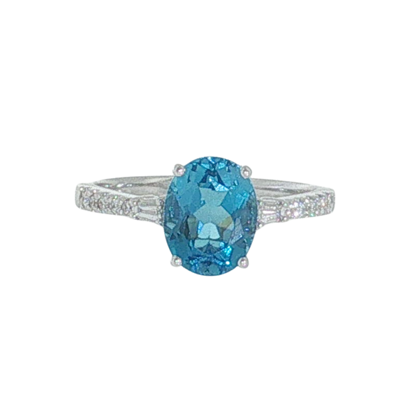 14K WG 2.38CT OVAL BLUE TOPAZ .13CTW DIAMOND RING