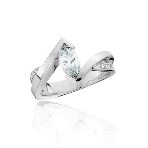 14K White Gold Unique Marquise Engagement Semi-Mount Ring