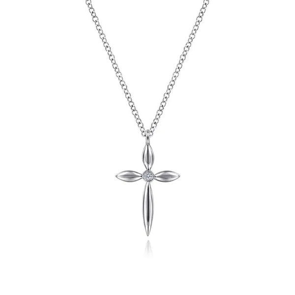 Sterling Sliver .01ctw Diamond Cross Necklace 17.5in.