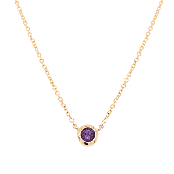 10K Yellow Gold Amethyst Bezel Solitaire Necklace