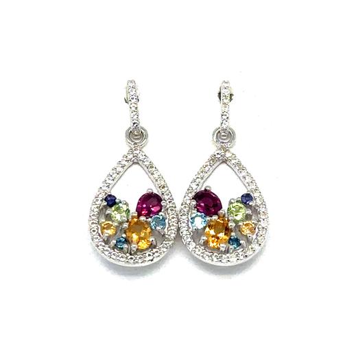 Sterling Silver Multi-Gem Blue Sprinkle Necklace with White Topaz