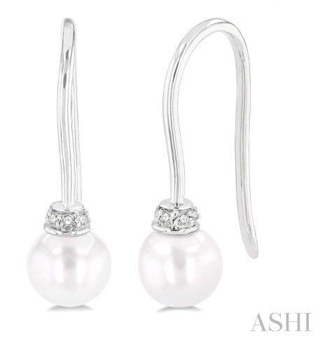 10K White Gold Pearl and Diamond Dangle Earrings