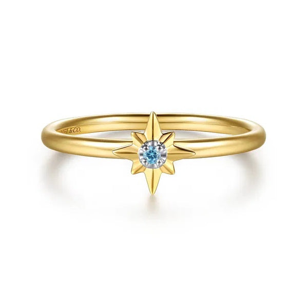 14Kt Two Toned .02ct Swiss Blue Topaz Star SZ 6.5 S2334714