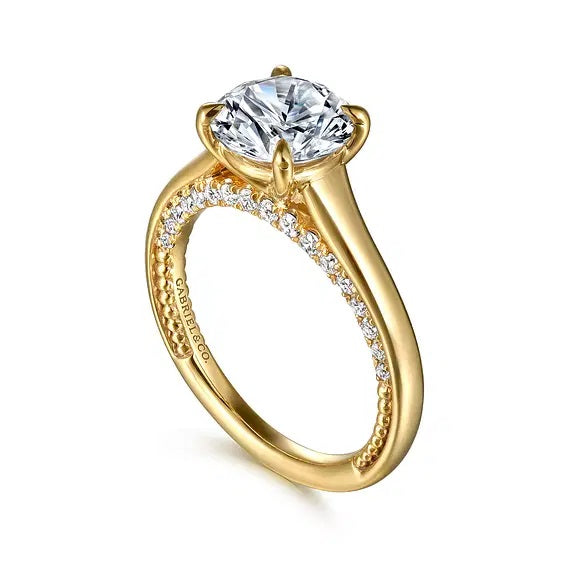 14K Yellow Gold Rosey Engagement Semi-Mount- Holds a 2CT Center S2086895