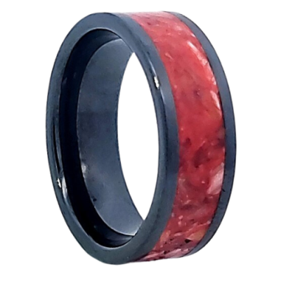 Men's Black Ceramic Spiny Oyster Inlay Ring - Size 10