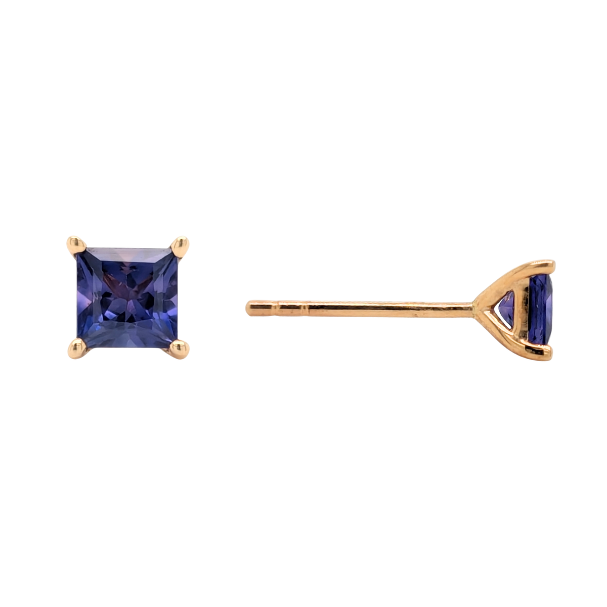 14K Yellow Gold Purple Sapphire Prong Set Stud Earrings