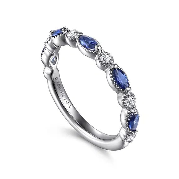 14K White Gold Marquise Sapphire & Diamond Ring.