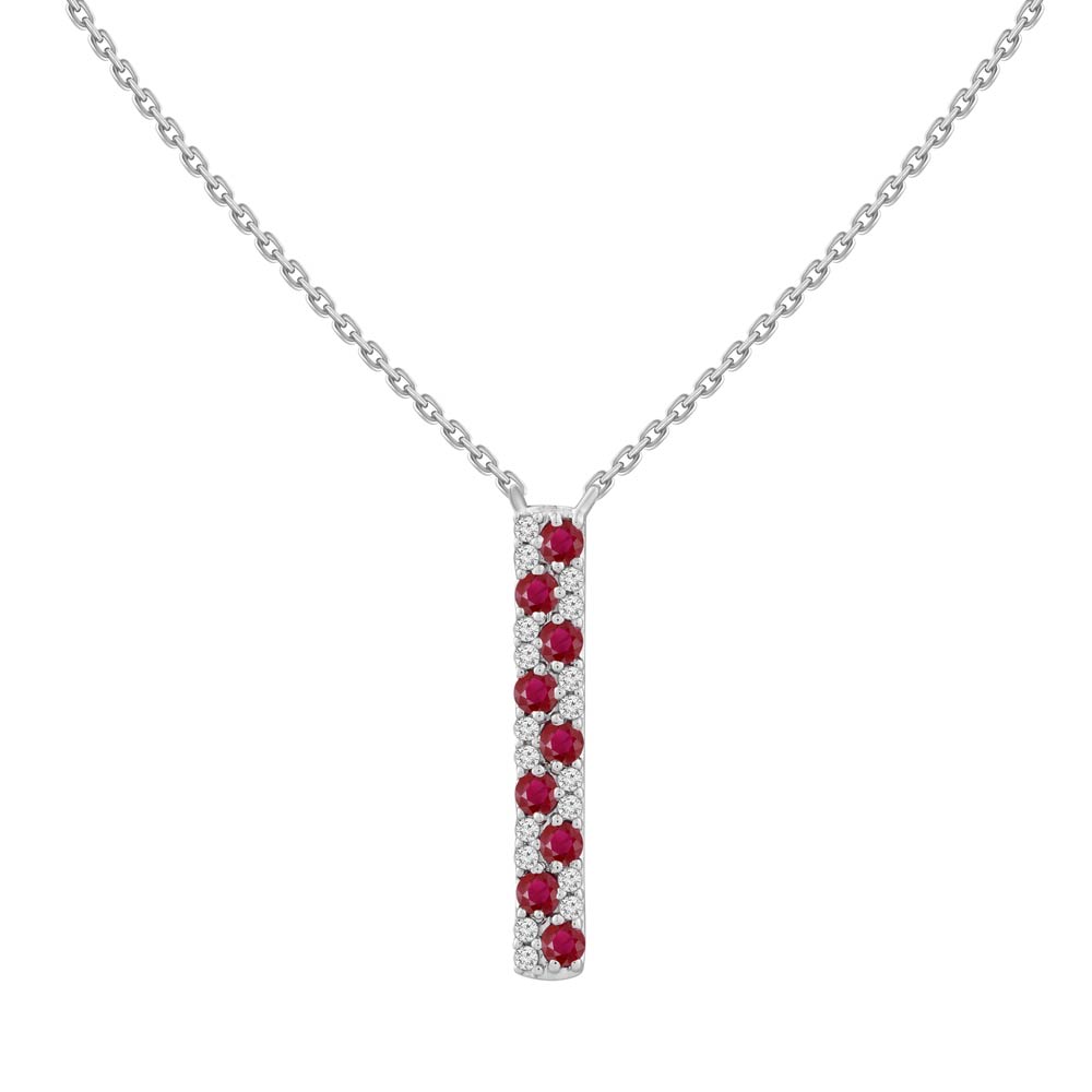 18kt White Gold .21ct Ruby .10ctw Diamond Bar Adjustable Necklace
