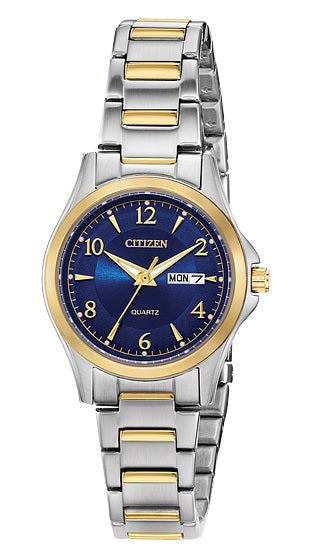 Citizen Quartz Two Tone Blue Dial Watch EQ0595-55L.