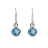 Sterling Silver Cushion Cut Blue Topaz Dangle Earrings