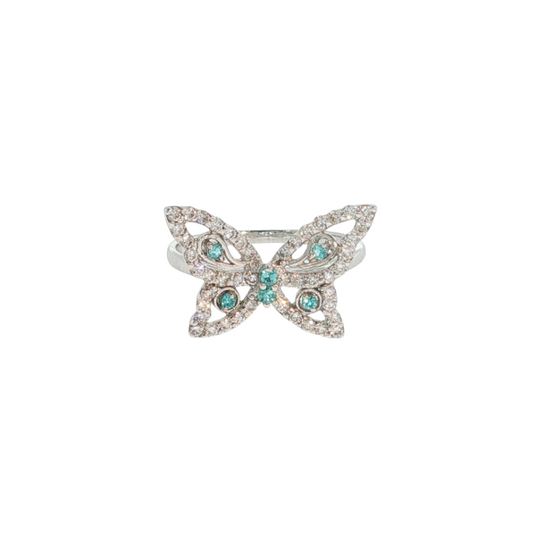 Estate 18kt White Gold .05ctw Paraiba .37ctw Diamond Butterfly Ring