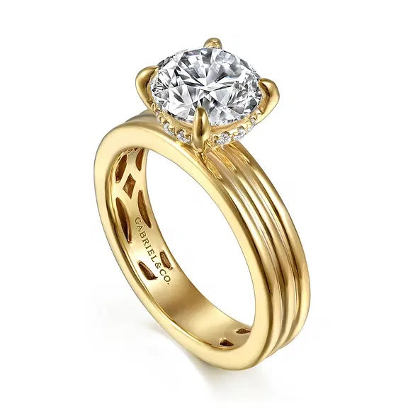 14K Yellow Gold Sela Hidden Halo Wide Band Engagement Ring S2086954