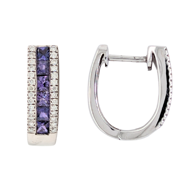 Sterling Silver Purple Sapphire with Diamond Hoops