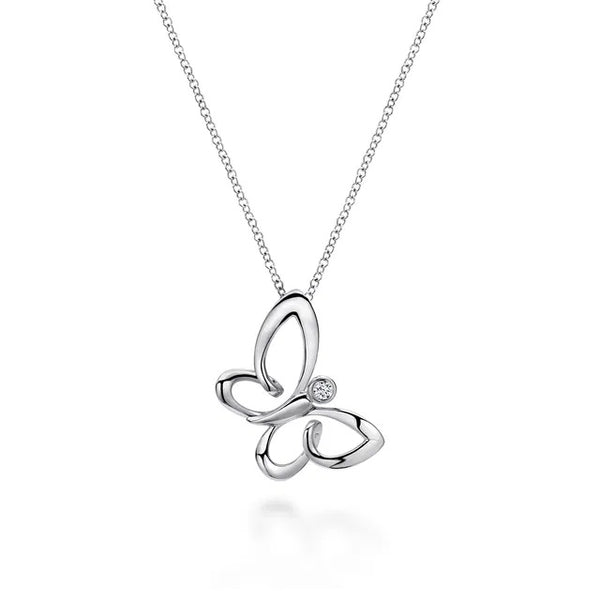 Sterling Sliver .04ctw White Sapphire Butterfly 18in S2298914
