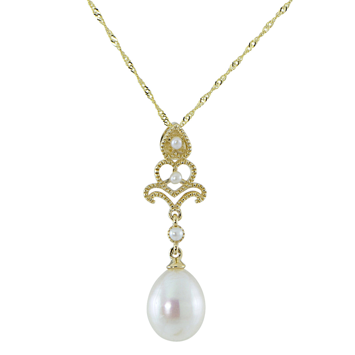 14K Yellow Gold 9 Freshwater Pearl & Seed Pearl Necklace