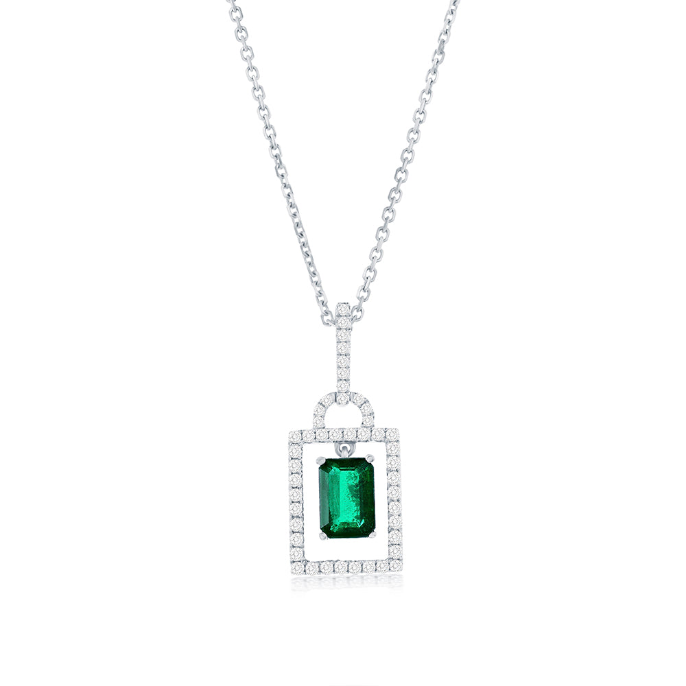 14kt White Gold .53ct EC Emerald .20ctw Diamond Pendant