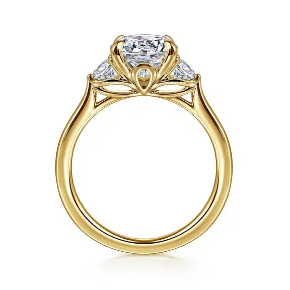 14K Yellow Gold 1.5CT Center 3 Stone Round Madison Engagement Semi-Mount S2086906