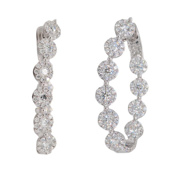 18K White Gold 3CTW Diamond Cluster In & Out Oval Hoops