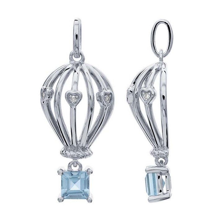 Sterling Silver Blue Topaz Hot Air Balloon Necklace.