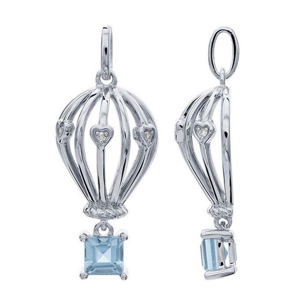 Sterling Silver Blue Topaz Hot Air Balloon Necklace.