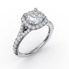 14K White Gold Classic Diamond Halo Engagement Ring with a Subtle Split Band