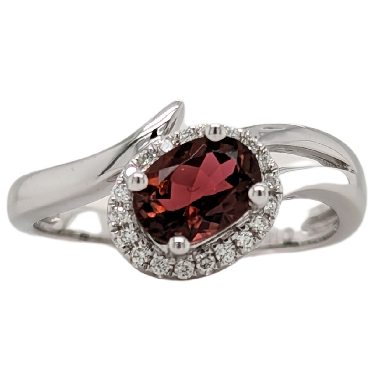 14K White Gold Oval Pink Tourmaline Ring with Diamonds