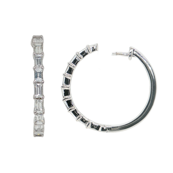 14kt White Gold .73ctw Baguette Diamond Hoops