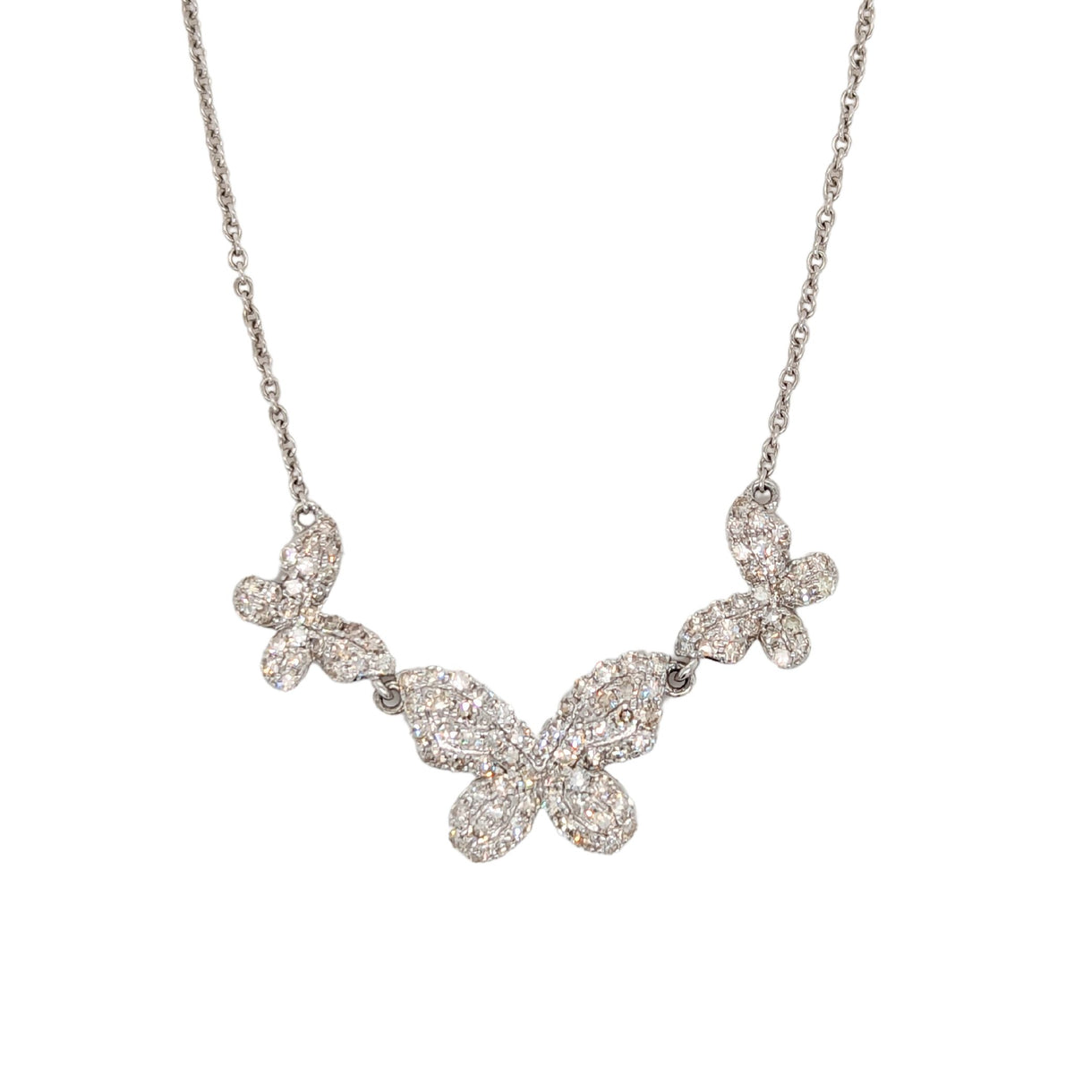 14K White Gold Trio of Butterflies Necklace