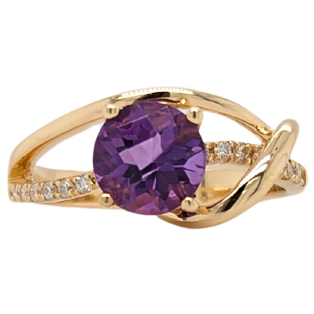 14K Yellow Gold Amethyst Swoopy Ring