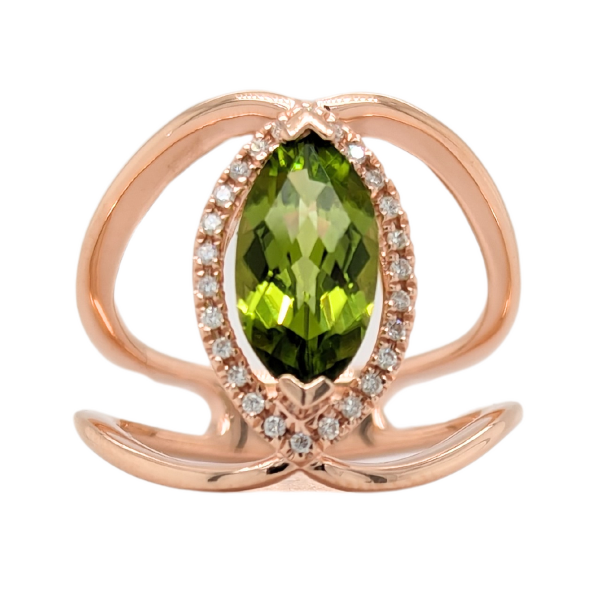 14K Rose Gold Marquise Peridot Wide Ring